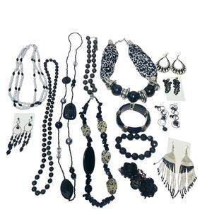 Vintage Modern Black Costume Jewelry lot Retro Rockabilly Necklaces Bracelets